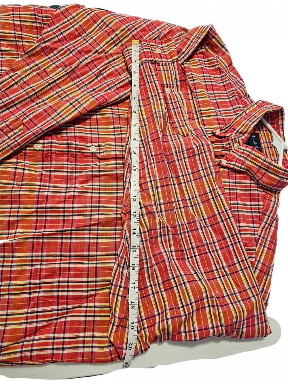 Ralph Lauren Blake Mens Shirt L Red Yellow Madras Plaid Cotton Button Down - Picture 6 of 10